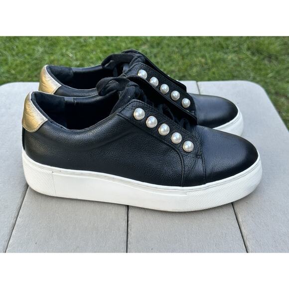 Size 6.5 - Alex Marie Wrenna Pearl Stud - Black Leather / Gold Heel - Picture 5 of 12